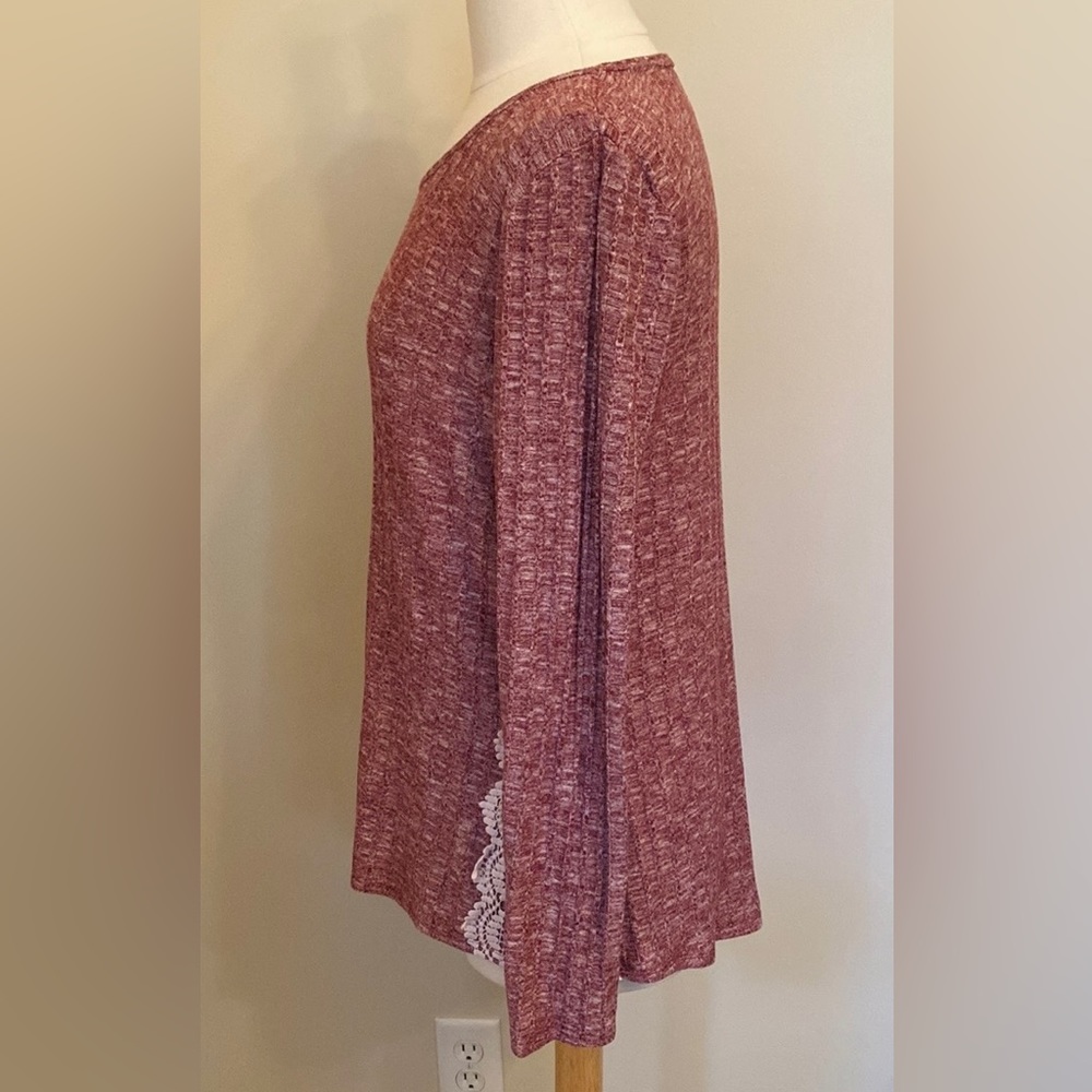 Xhilaration Maroon Cream SZ L Lace Appliqués Fairycore Boho Cottagecore Top - Picture 7 of 10